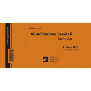 Állatállomány bevételi bizonylat 25x4lapos 203x102mm  DMG.4-10