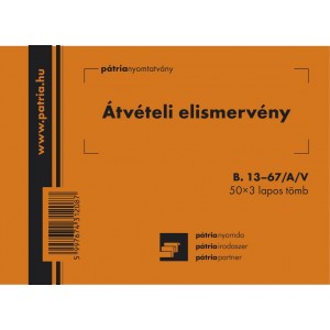 Átvételi elismervény Pátria 50x3 A6 fekvő  B.13-67AV     ***