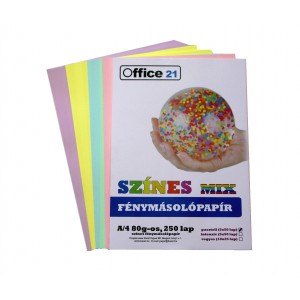 Sz.fénymásolópapír Office 21  A4 80g  MIX PASZTELL SZÍNEK   5x50l 250lcsg