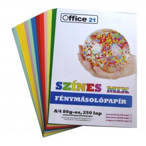 Sz.fénymásolópapír Office 21  A4 80g  MIX PASZTELL-ÉLÉNK SZÍNEK 10x25l 250lcsg