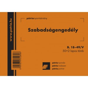 Szabadság engedély Pátria 50x2 A6 fekvő  B.18-49V