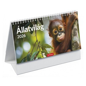 Képes asztali naptár midi 24x12,8 2026  ÁLLATVILÁG álló papírtáblás  T0582P