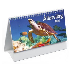 K&eacute;pes asztali napt&aacute;r midi 24x12,8 2027  &Aacute;LLATVIL&Aacute;G &aacute;ll&oacute; pap&iacute;rt&aacute;bl&aacute;s  T0582P