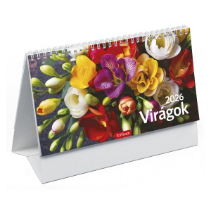 Képes asztali naptár midi 24x12,8 2026  VIRÁGOK álló papírtáblás  T0583P