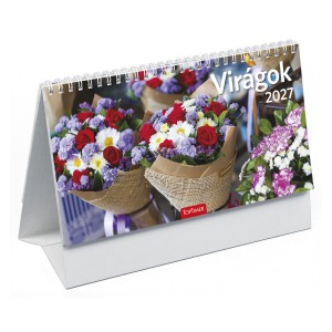 K&eacute;pes asztali napt&aacute;r midi 24x12,8 2027  VIR&Aacute;GOK &aacute;ll&oacute; pap&iacute;rt&aacute;bl&aacute;s  T0583P