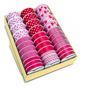 Díszkötöző selyemszalag  PRASENT Amore piros színek klf. méretben 1242-099