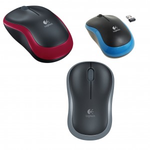 Egér LOGITECH "M185", vezeték nélküli, optikai, közepes méret, USB,  kék szürke piros