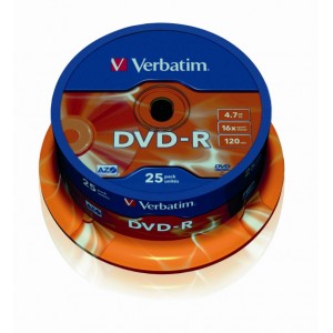 DVD-R  VERBATIM írható 4,7GB 16x 25dbhenger  DVDV-16B25