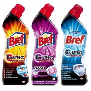 Wc tisztító gél BREF 6x Effect power gél 750 ml