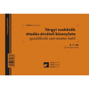 Tárgyi eszközök átadás-átv.Pátria 25x4 A5 fekvő  B.11-66   ***