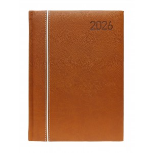 Napi agenda  OFFICE 21  A5 2026  függőlegesen varrott prémium barna