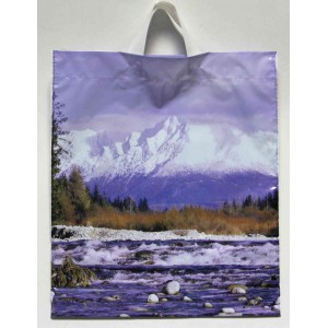 Táska szalagfüles EKOZ DELUXE karácsonyi  téli táj kék háttér TVA-0009 41x46cm