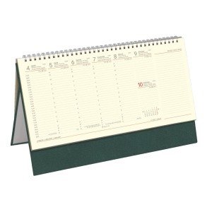Asztali napt&aacute;r &aacute;ll&oacute; 32,5x15,5 2027 műbőr t&aacute;bl&aacute;val, chamois, z&ouml;ld  C051