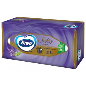 Papírzsebkendő  ZEWA Softis 80db-os 4 rétegű illatos levendula tégla dobozos