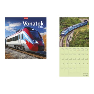 Falinaptár lemez 29 x 58 2026  VONATOK   T098-25