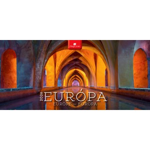 Képes asztali naptár normál 32X15 2026  EURÓPA  fekvő PVC talp  fekete
