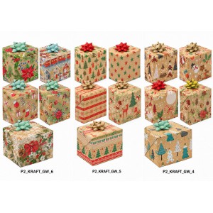 D&iacute;szcsomagol&oacute; POLMAK 70x200 60g tekercses kar&aacute;csonyi mint&aacute;s KRAFT,  P2_KRAFT_GW_4, GW5 &uacute;j GW6