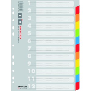 Elválasztólap  A4 karton Office Prod. 12 részes 2x6 szín