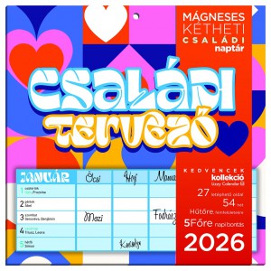 Falinaptár LIZZY hűtőmágneses  kéthetes 2026   CSALÁDI TERVEZŐ
