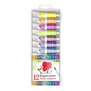 Tempera 12klt ICO Süni 12ml metál és neon színek 8metál, 4 neon