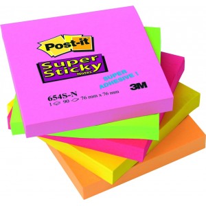 Öntapadós jegyzet POST-IT 654S-N 76X76 Super Sticky szivárványcsomag neon 90lap 5tömb