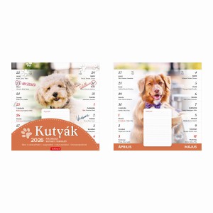Falinaptár T090-02  22x22 mágneses kétheti 2026  KUTYÁK