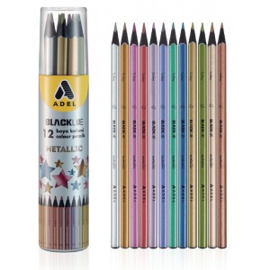 Színes ceruza 12klt ADEL fekete fa, metall színek,kerek test, hengerben 2112000005990