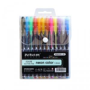 Zselés toll klt12 NEON Color HG6107-12   glitter pen 1mm