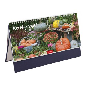 Képes asztali naptár normál 32,5x15,5 2026  KERTÉSZNAPTÁR  álló  csonkalapos PVC talp kék T054T