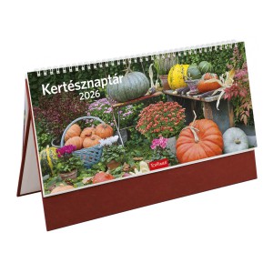 Képes asztali naptár normál 32,5x15,5 2026  KERTÉSZNAPTÁR  álló  csonkalapos PVC talp bordó T054T
