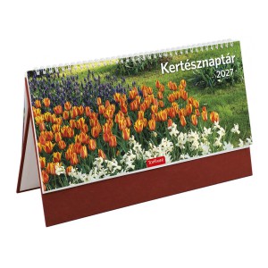 K&eacute;pes asztali napt&aacute;r &aacute;ll&oacute; 32,5x15,5 2027  KERT&Eacute;SZNAPT&Aacute;R csonkalapos PVC talp bord&oacute; T054T