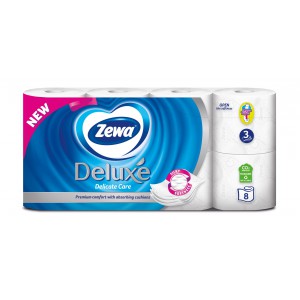 Eü.papír normál ZEWA Deluxe Pure White Kék  8 tekercs 3 rétegű fehér