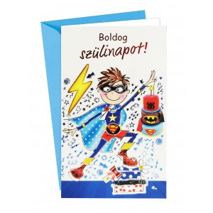 Képeslap ARGUS általános  5-ös árkód Fiús szülinap  szuperhős  zsebes 17-6036