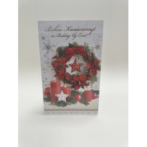 Képeslap 7 ARGUS 11-6462 Békés Karácsonyt és B.Ú.É.K. Piros gyertyák mikulásvirág koszorúval Kifutó!