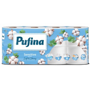 E&uuml;.pap&iacute;r norm&aacute;l PUFINA 8 tekercs 3 r&eacute;tegű Sensitive Aquabond  feh&eacute;r 140laptek