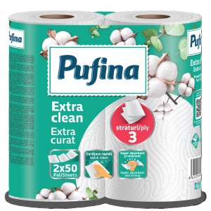 Kéztörlő tekercses PUFINA 2 tekercs 3 rétegű 50laptek