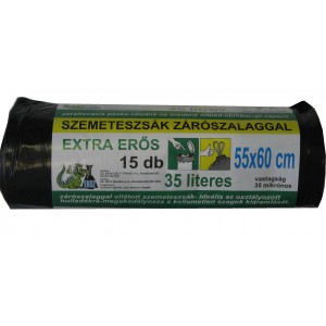 Szemeteszsák EKOZ   55X60     35 liter SKZ-0007 zárószalag   15dbtek  35 mikr. FEKETE