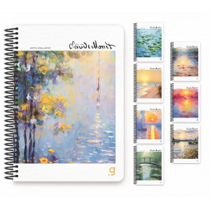 Spir&aacute;lf&uuml;zet GIPTA Monet 17x24 cm karton bor&iacute;t&aacute;ssal 100 lapos kock&aacute;s 7006